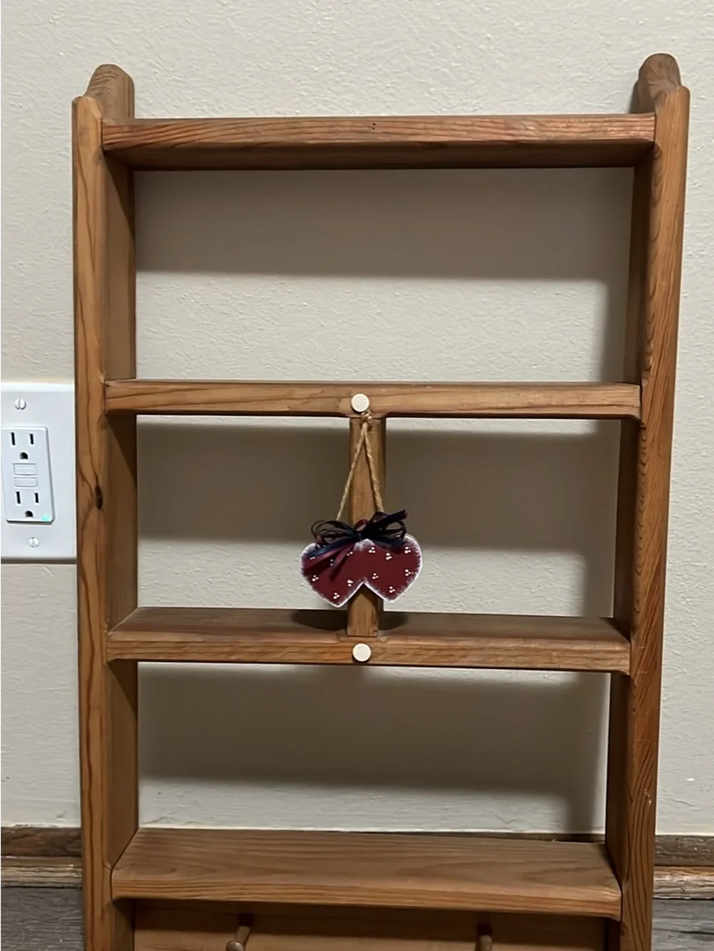Slim Wood Entryway Wall Shelf with 2 key hooks| Farmhouse Country Cottage Stand